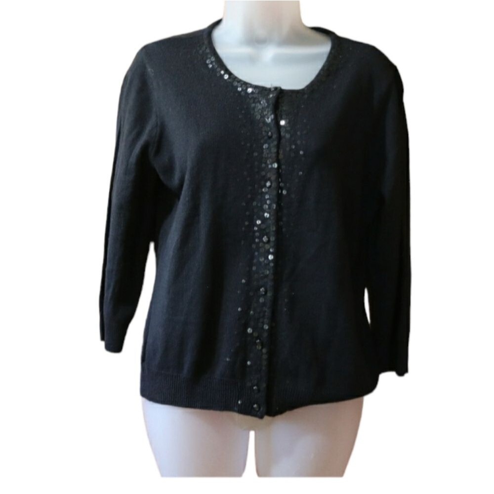 New York & Company Black Sequin Cardigan Sweater Size Medium